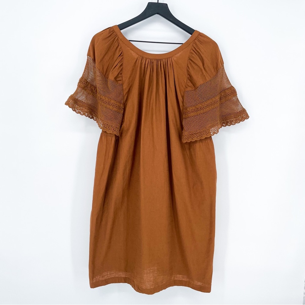 ☀️ 3/$25 Old Navy Flutter Sleeve Tie Back Mini Swing Dress Brown Medium